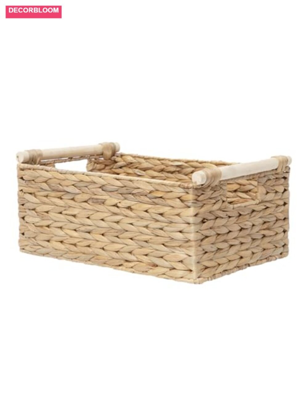 Water Hyacinth Wicker Storage Basket with Wood Handles